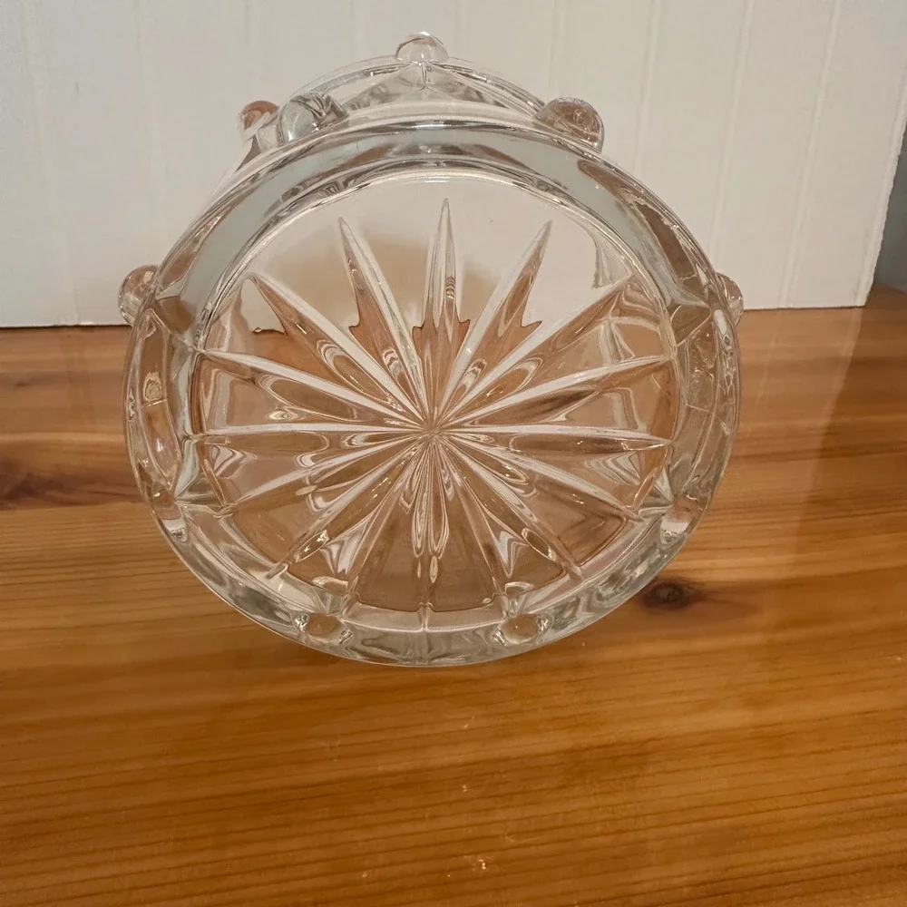 Teleflora Bohemian Lead Crystal Drum Bowl Clear Exc Czech Republic 5in Xmas Vntg
